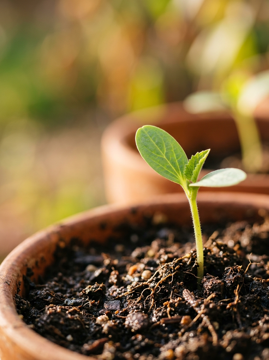 Planta creciendo desde la tierra — símbolo del proceso SIEMBRA y COSECHA